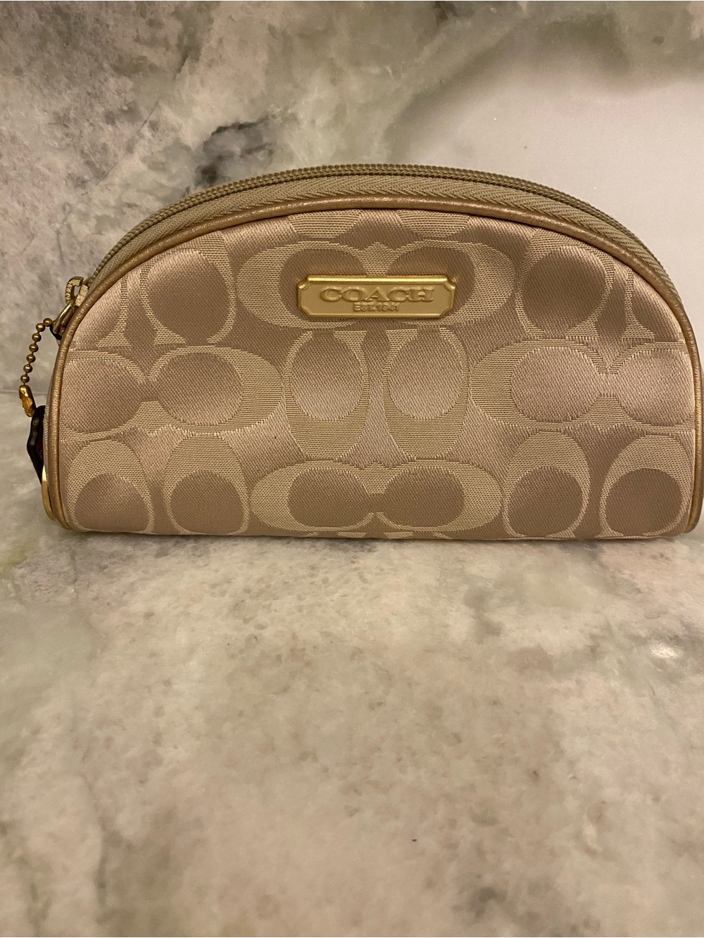 NWOT Coach Signature Cosmetic Case Gold metallic made exclusive for Estée Lauder